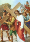 5. estación: el Cireneo ayuda a Jesús a cargar la cruz