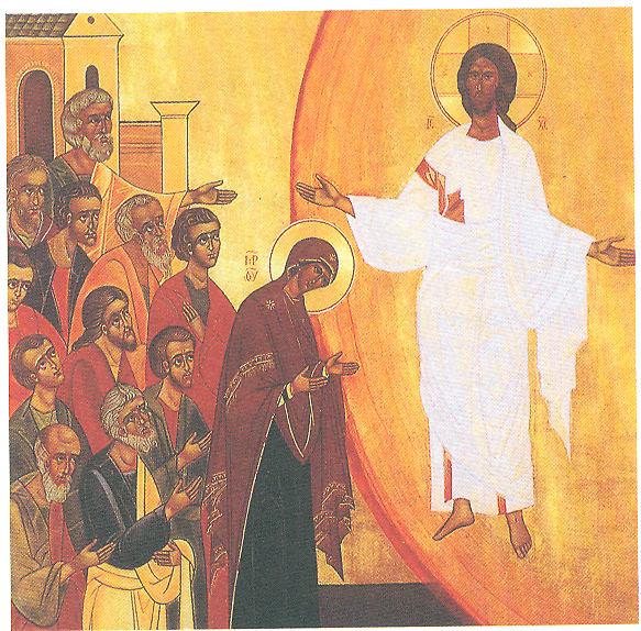 El Corazón de Cristo junto con la Virgen y los apóstoles