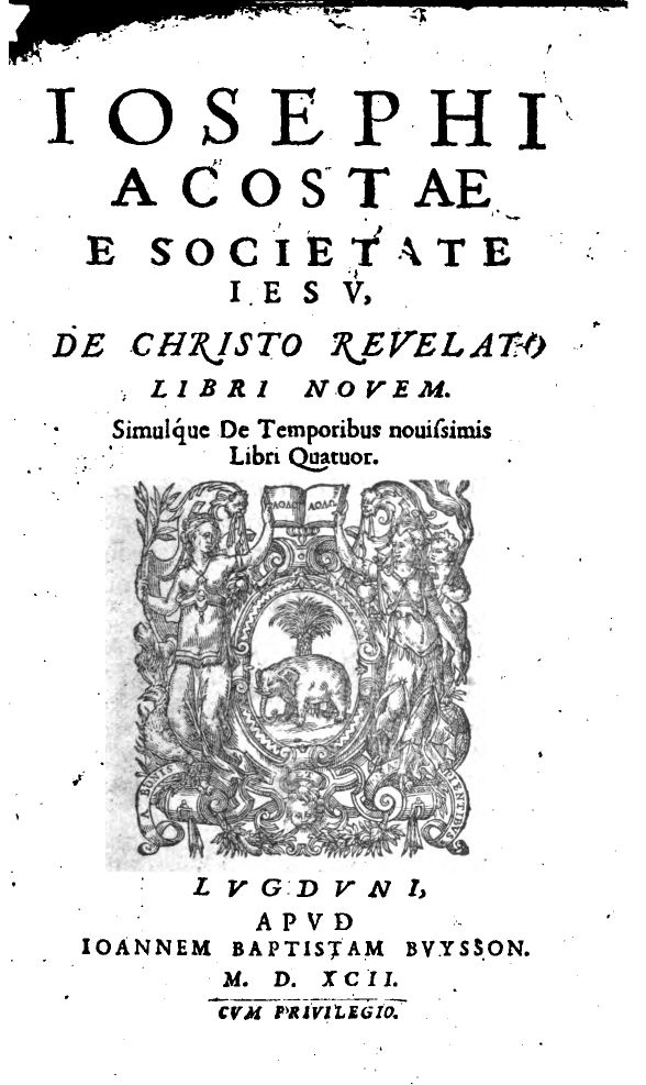 Tapa del Libro impreso De Temporibus Novissimis - los últimos tiempos de Jose de Acosta