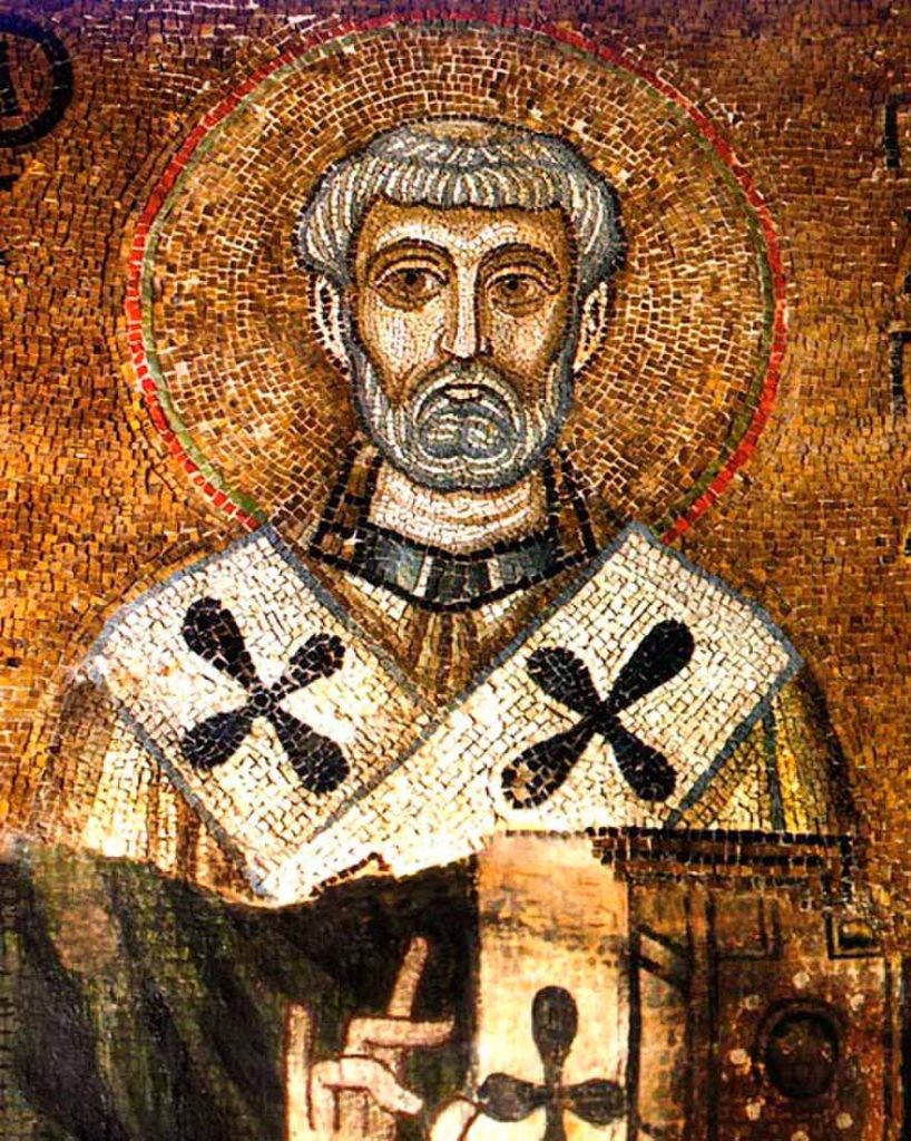 Clemente de Roma representado en un mosaico del siglo XI en la Catedral de Santa Sofía en Kiev, Ucrania.