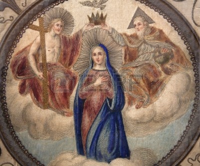 Milán - Coronación de la Virgen María - detalle de la antigua bandera del museo de Cappella Portinari Foto de archivo - 16348470